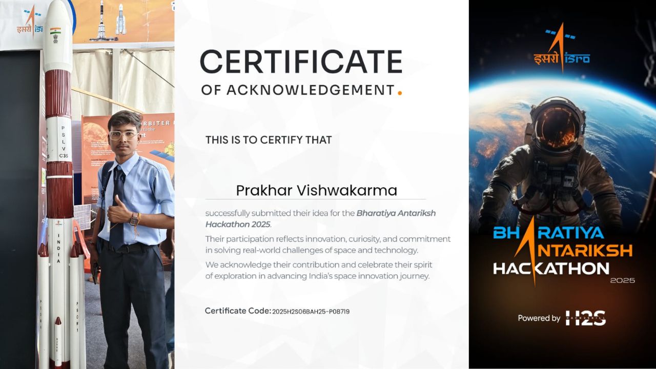 India News: Bansal Institute Bhopal student Prakhar Vishwakarma brings glory to India in international competition and ISRO Hackathon