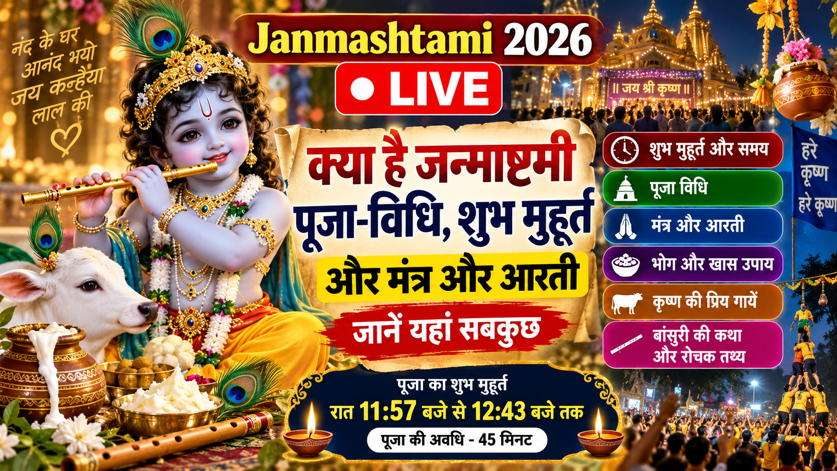 Home 4 Janmashtami 2026 Live: Here is how to worship Kanha on Janmashtami; find out the auspicious timings, mantras, Aarti, and special remedies.
